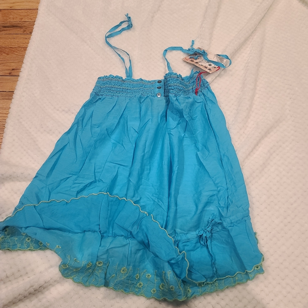 New Da-Nang boho silk bluebird long tank/ short dress